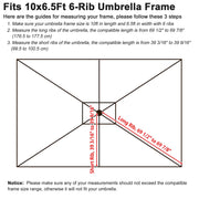 10x6.5 Foot Rectangular Patio Outdoor Umbrella Canopy Replacement