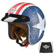 DIY DOT Open Face Motorcycle Helmet American Flag with Visor