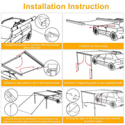 DIY Car Awning with LED Light Rear Side Tent 6' 7" x 4' 7"