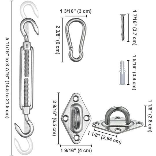 DIY Stainless Steel Pad Eye Turnbuckle Carabiner, 6