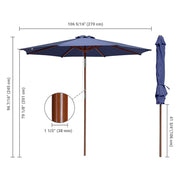 DIY 9 ft 8 Ribs Wooden Patio Umbrella Tilt Color Options