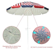 DIY 6 ft Colorful Beach Umbrella Tilt & Built-in Sand Anchor