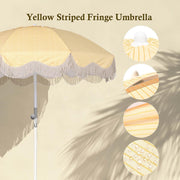 DIY 6ft Beach Umbrella with Fringe and Portable Stand Base