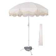 DIY 6ft Beach Umbrella with Fringe and Portable Stand Base