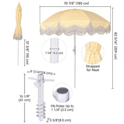 DIY 6 ft 8-Rib Fringe Beach Umbrella Tilt with Sand Auger Anchor