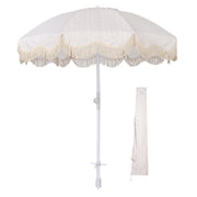 DIY 6 ft 8-Rib Fringe Beach Umbrella Tilt with Sand Auger Anchor