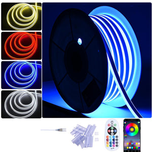DIY Hardwire 120V 100ft Waterproof LED Neon Rope Light RGBW App RF Remote