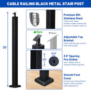 DIY Railing Post - 2x2x36in T304 Stainless Steel Stair Post 16-Gauge
