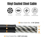 DIY 7x7 Wire Rope T304 Stainless Steel (4x)60' (Vinyl Coating 2.5mm)