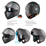 Full Face Dual Visors DOT Flip Up Motor Helmet Matte Black M L XL