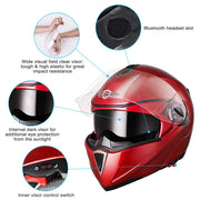 AHR Full Face Helmet with Dual Visors DOT Flip Up Red