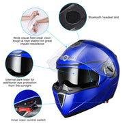 Full Face Dual Visors DOT Flip Up Motor Helmet Blue M L XL