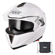 Full Face Dual Visors DOT Flip Up Motor Helmet White M L XL