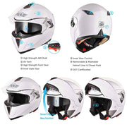 Full Face Dual Visors DOT Flip Up Motor Helmet White M L XL