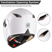 Full Face Dual Visors DOT Flip Up Motor Helmet White M L XL