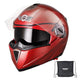 AHR Full Face Helmet with Dual Visors DOT Flip Up Red