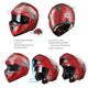 AHR Full Face Helmet with Dual Visors DOT Flip Up Red