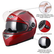 Full Face Dual Visors DOT Motor Helmet Red S M L XL