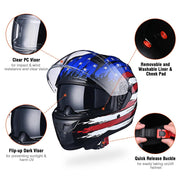 Full Face US Flag Helmet with Dual Visor DOT