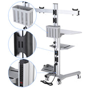 DIY Mobile Workstation Cart Computer Workstation 2-Monitor
