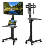 DIY Heavy Duty Rolling TV Stand Mounts 32-65in Screen Adjustable Height