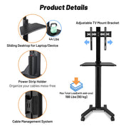 DIY Heavy Duty Rolling TV Stand Mounts 32-65in Screen Adjustable Height