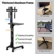 DIY Heavy Duty Rolling TV Stand Mounts 32-65in Screen Adjustable Height