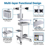 DIY NexusX 2-Monitor Mobile Workstation Cart w/ Locking Storage Drawer