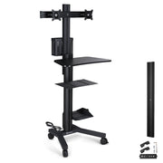 DIY Mobile Workstation Cart Computer Workstation 2-Monitor