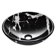 DIY Round Black Vessel Sink Tempered Glass Marble Pattern