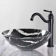 DIY Round Black Vessel Sink Tempered Glass Marble Pattern