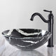 Round Black Vessel Sink Tempered Glass Marble Pattern