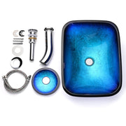 DIY 20x15 inch Glass Vessel Sink & Waterfall Faucet Blue