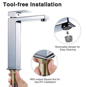 DIY Vessel Sink Faucet Single-Hole 10.4"H Square