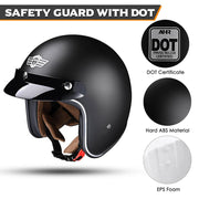 DIY 3/4 Open Face Motorcycle Helmet DOT Matte Black S-XXL
