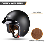 DIY 3/4 Open Face Motorcycle Helmet DOT Matte Black S-XXL