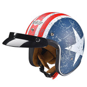 DIY DOT Open Face Motorcycle Helmet American Flag with Visor