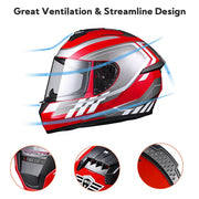 AHR RUN-F3 Full Face DOT Motor Helmet Red