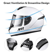 AHR RUN-F3 Full Face DOT Motor Helmet White