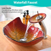 DIY 23x14 inch Glass Vessel Sink & Waterfall Faucet Leaf